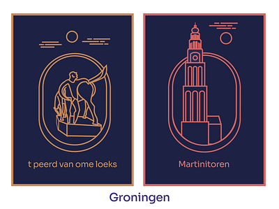 De symbolen van Groningen citysymobols design groningen horse illustration illustrations martinitoren statue the netherlands tpeerdvanomeloeks
