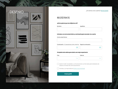 Desenio form signup