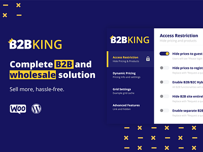 Wordpress B2B plugin redesign app b2b blue business checkbox gold logo plugin pricing redesign toggle ux woo theme woocomerce wordpress yellow