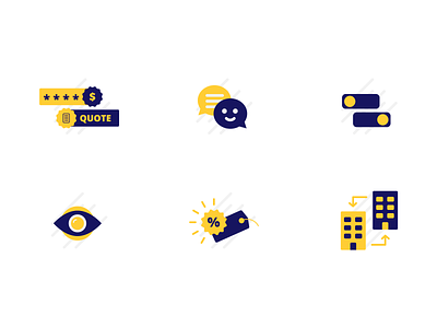 Icon set for a B2B wordpress plugin b2b blue business buy customers icon icon design icon set iconography orders price quiz quote sell text toggle visibility wordpress yellow