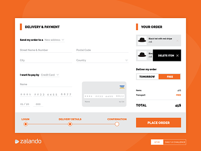 Zalando Check-out challenge check out dailyui e commerce form retail shop zalando