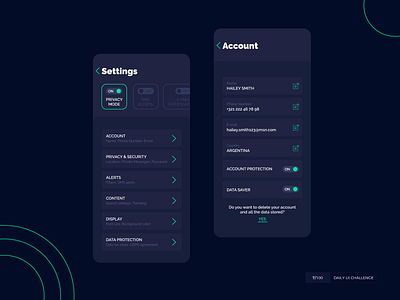Settings menu app dailyui dailyuichallenge dark menu settings settings ui