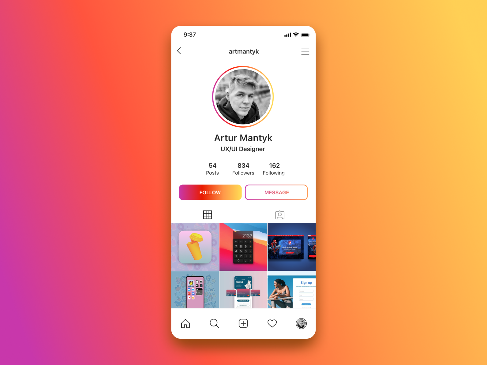 Instagram profile by Artur Mantyk on Dribbble