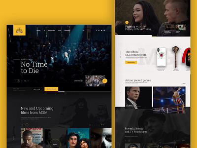 MGM bond cinema clean creed films home homepage james bond mgm movies theater ui ux web website yellow