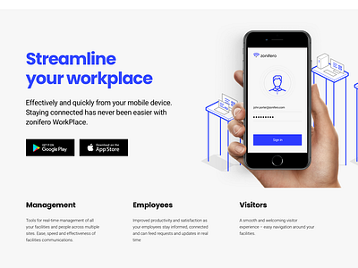 Zonifero WorkPlace LP app blue branding clean design flat icon icons identity logo minimal mobile typography ui ux web website