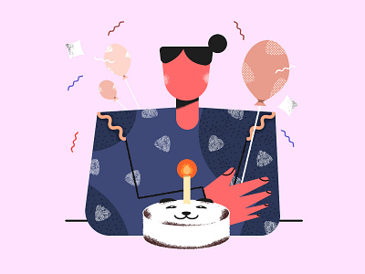 Happy Birthday! 2d character 2dillustration art direction baloons birthday blue cake candles celebration character design happy birthday panda panda cake photoshop art tshirt design vector illustration