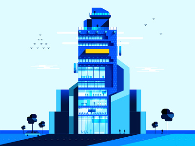 Big Enterprise - City 2d architecture blue buildings city design flat geometric illustration nature illustration office shapes simple texture tower vector