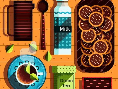 Breakfast 2d breakfast cookies cooking design flat food illustration geometric illustration milk morning shapes simple tea texture vector