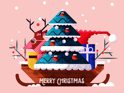Christmas 2020 2d character christmas christmas tree design flat geometric gifts illustration new year pattern reindeer santa claus shapes simple sleigh snow texture vector winter