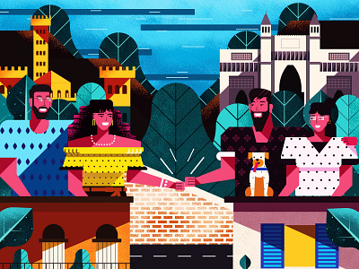 Friends for life - Long distance friendship 2d bangalore character city illustration design dog editorial illustration flat flat illustration friendship geometric illustration mumbai nature illustration shapes simple texture vector