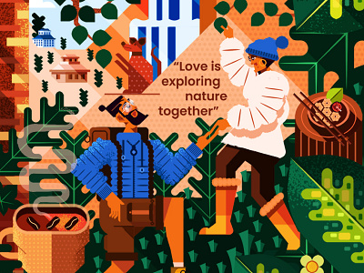 Okcupid - Lovels Campaign adventure character couple dating app foliage geometric illustration love nature okcupid romance shapes valentine vector