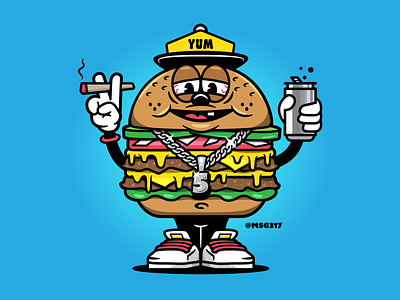 Burger Mascot Character Illustration burger cartoon character characterdesign cheeseburger food foodie illustration indiana kokomo mascot mascotdesign msg317 smash burger vector