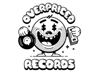 Overpriced Records black branding cartoon money record vinyl white