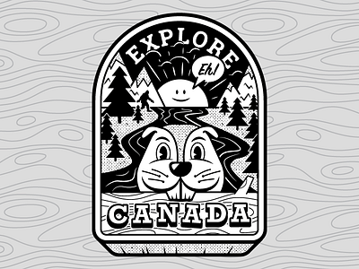 Explore Canada badge beaver bigfoot canada landscape mountains stream sun trees