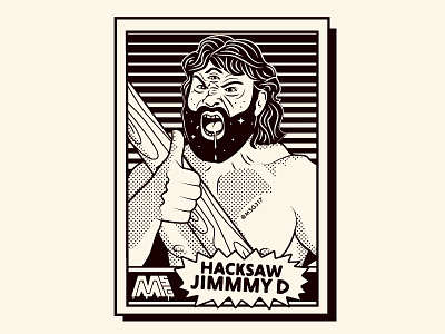 Hacksaw Jimmmy D 2x4 hacksawjimduggan halftone illustrator msg317 vector wrestling wwe wwf