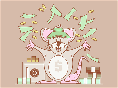 Cash Rules Everything Around Mouse cartoon cash character coins dollars hat illustration money mouse msg317 safe visor