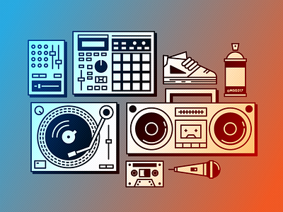 Rap Elements boombox cassette hiphop icon icons mic mixer mpc music rap sneaker turntable