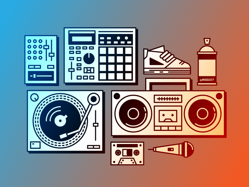 Rap Elements icons music mixer sneaker mic cassette turntable boombox mpc hiphop rap icon