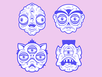 A Few Weirdo Heads :) character character design characterdesign head illustration illustrator monster msg317 mutant portraits vector weird