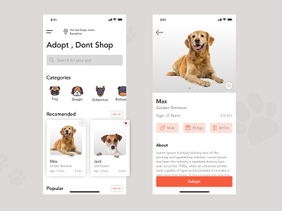 Pet adoption app adoption categories concept design dogs ecommerce ios minimal mobile app pet sketch ui ux ui