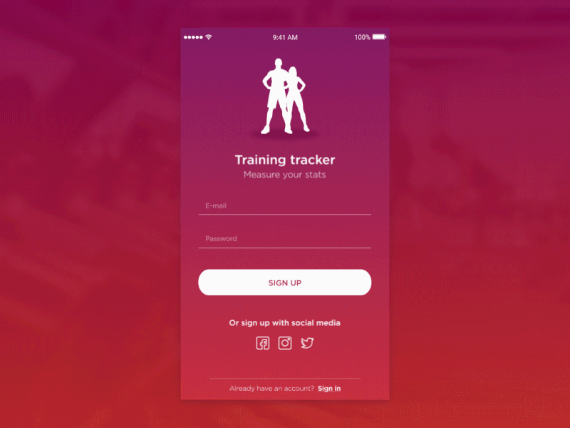 Fitness tracker sign up screen aftereffects animation app challenge dailyui figma fitness health screen signup uiux