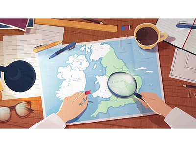 Map 2d desk england illustration map