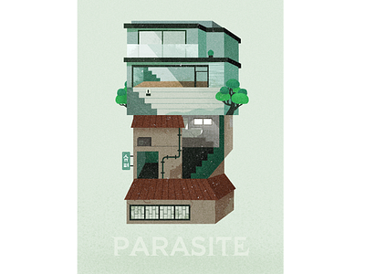 Parasite - Korean movie 2d house illustration korean movie parasite poor rich