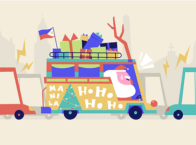 Santa Jeepney 2d flat gift box illustraion illustrator jeepney merrychristmas philippines santaclaus street traffic jam xmas