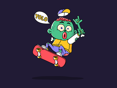 Skateboarding zombie 2d character charater design flat illustration skateboard skateboarding yolo zombie