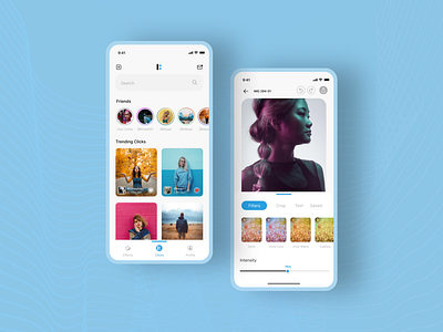 Picture Editing and Sharing Mobile App blue editing hdphotos hdpictures mobileapp mobileui phoneapp photoapp ui design uiux