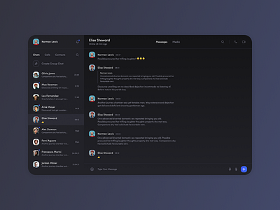 Dark theme for messenger concept clean concept dark dark mode dark ui design message messenger minimalism ui web