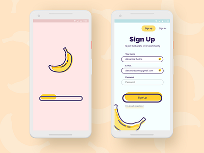 Daily UI #001 001 100 daily ui banana daily 100 challenge daily ui 001 design loader log in mobile sign in ui ux vector
