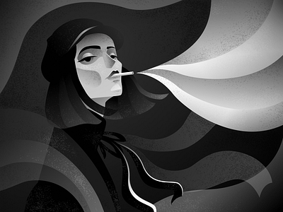 Smoking girl black white grain illustraor illustration noir vector vector artwork