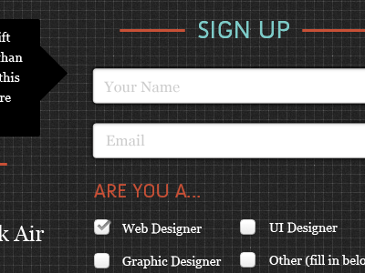 Designer Hackathon black dark invision orange patterns sign up teal