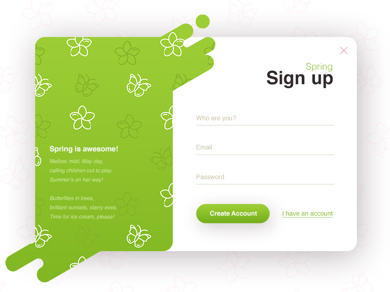 Sign up - Spring (season series) ux ui spring signup register popup login liquid interface form clean