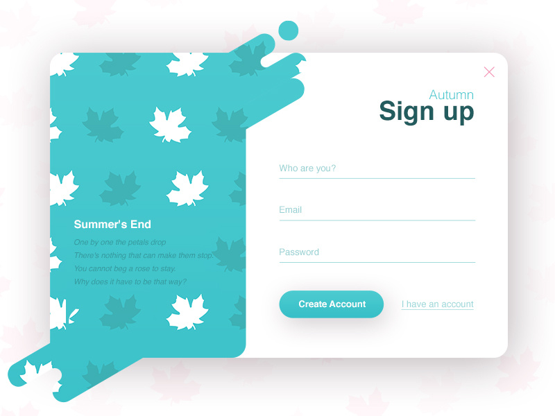 Sign up - Autumn (season series) ux ui autumn signup register popup login liquid interface form clean