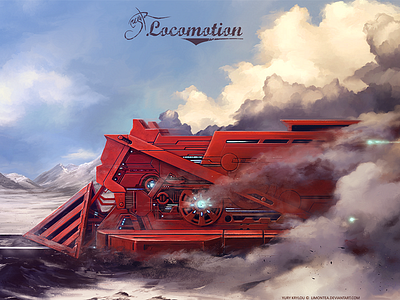 Locomotion blue clouds engine light locomotion railway red sci fi sky smoke steam train