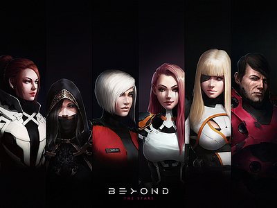 Characters 4 — BEYOND THE STARS 2d art character game girl group man portrait red sc space white