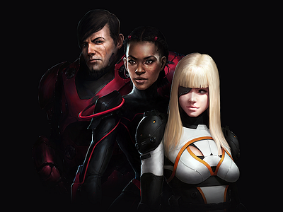 Characters 5 — BEYOND THE STARS 2d art character digital game girl man red scifi space suit white