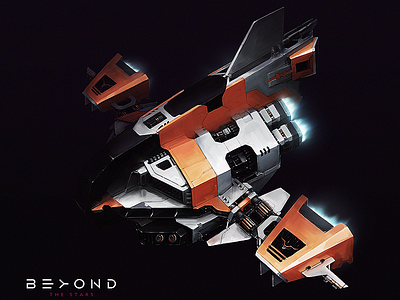 Confederation Gainer — BEYOND THE STARS attack battle black concept engine game online orange pilot ship space white