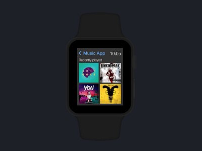 Music app screen for Apple watch aesthetics apple apple watch apple watch mockup grey ui ui ux design