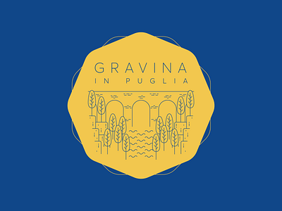 Gravina in Puglia Sticker art blue bridge canyon challange dribbbleweeklywarmup flat illustration gravina illustrator italy landscape line art logo sticker yellow