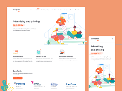 Website for printing company advertising clean ui design homepage illustraion interface landing landing page orange orange logo printing ui ux web design website