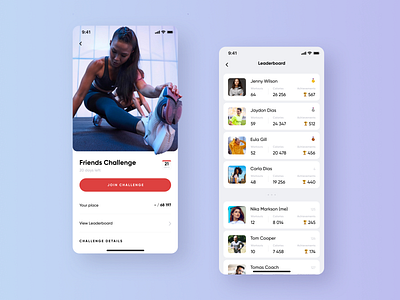 Leaderboard for Fitness app achievement app body calories challenge design fitness fitness app health interface leaderboard leadership place sport sport app ui ux workout