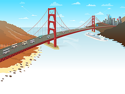 Online Business Bridge blue bridge brown creditcard gate golden illustration red silicon sketch sky valley