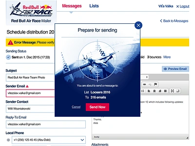 RedBull Mailer app blue email interface pink redbull tool ui ux web yellow