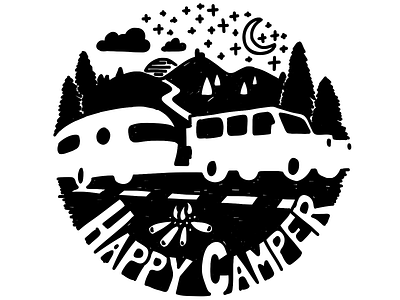 Camping Silhouette airstream camper camping caravan fire illustration moon overland road sign silhouette stars symbol trailer typography