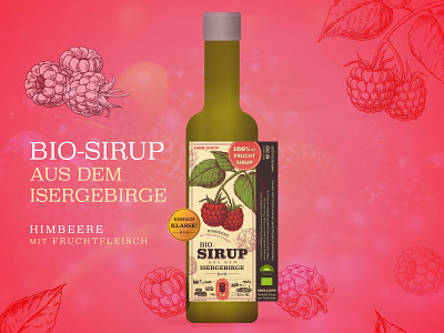 Sirup Label - Himbeere bio bottle branding design drawing drink himbeere illustration label labeldesign raspberry red sirup typography