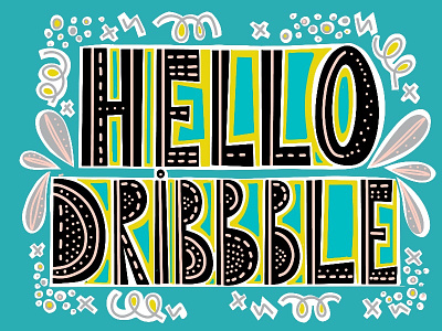 Hello Dribbble! cartoon cute design dribbble flat hello hello dribbble illustration lettering scandinavian swirl typography