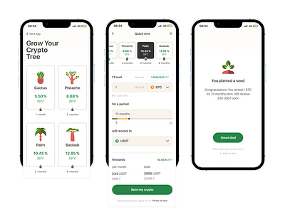 RentCoin app crypto defi light mobile ui ux